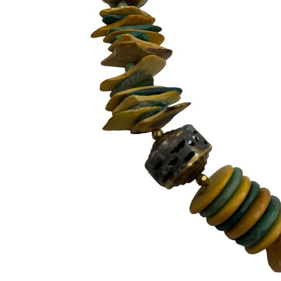 Kukui Nut Bead Necklace Statement Wood Brass Earthy Distressed Brass Vintage - Picture 9 of 16